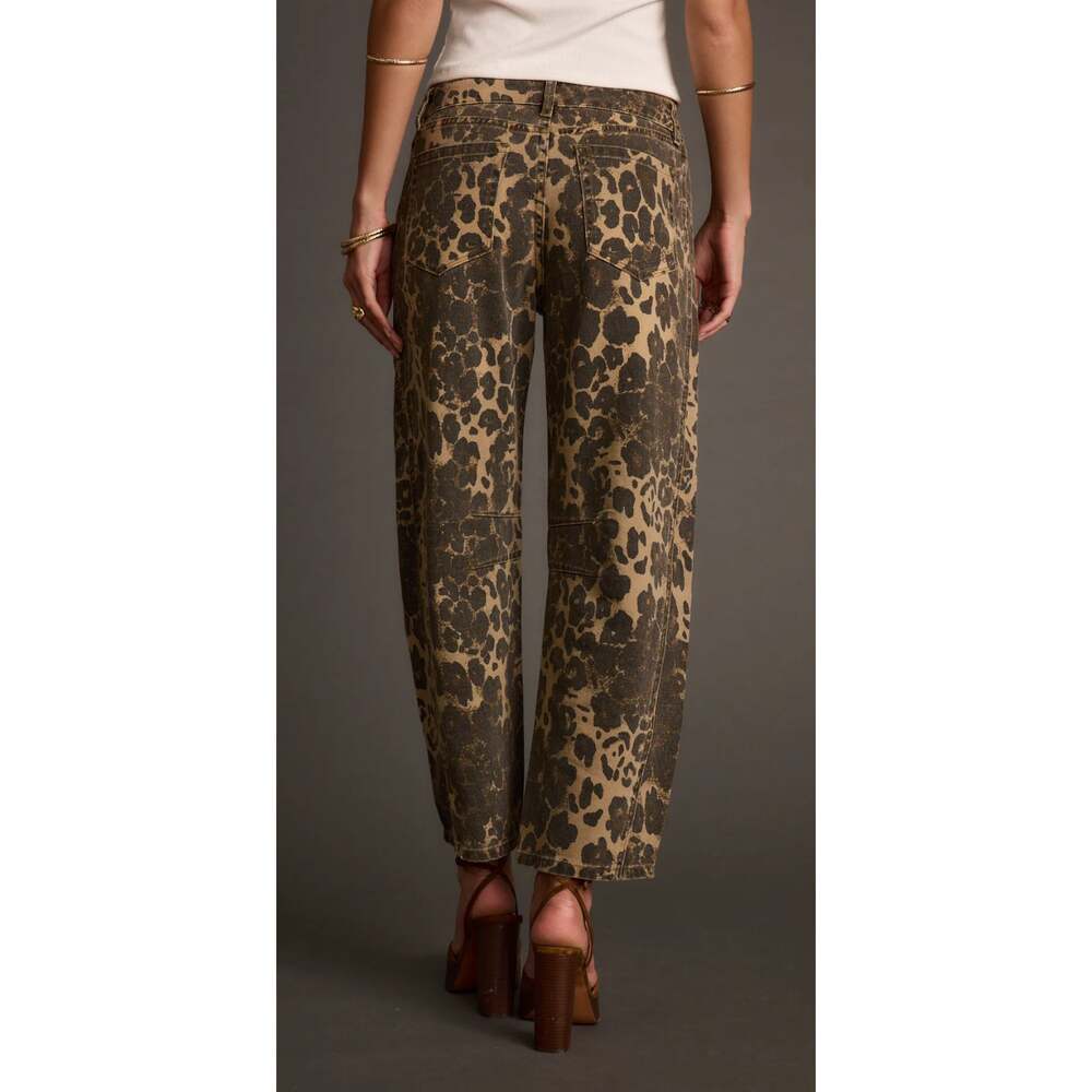 12th TRIBE Muse Leopard Print Barrel Leg Jeans Size 32 - Picture 3 of 10